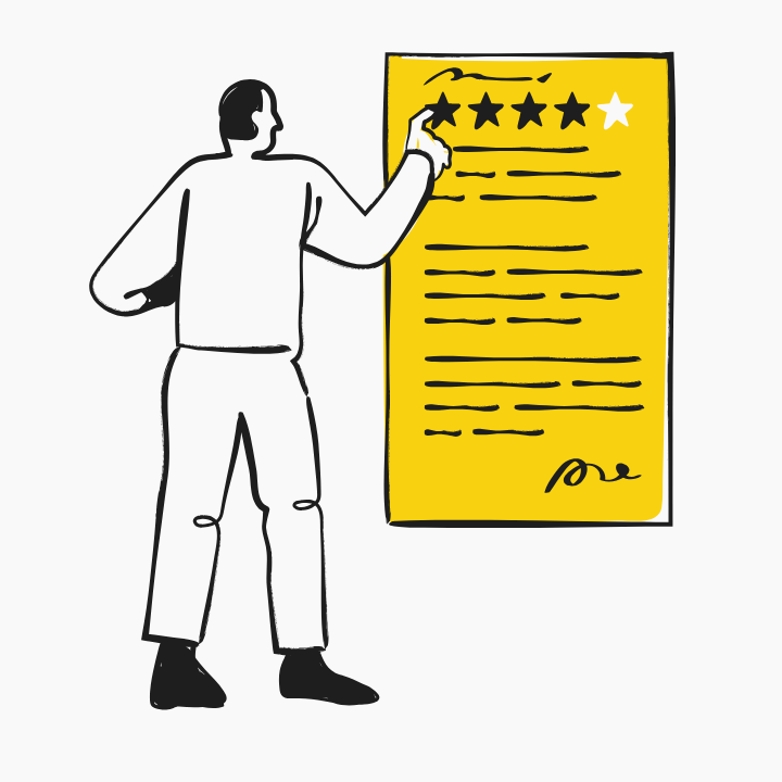 Ilustração de corretor avaliando um contrato imobiliário